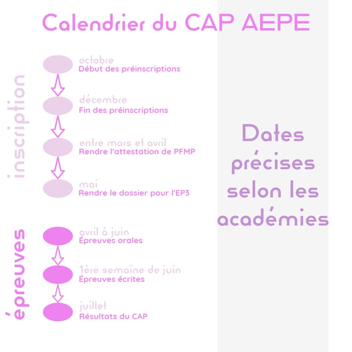 Infographie calendrier CAP AEPE : inscription et preuves
